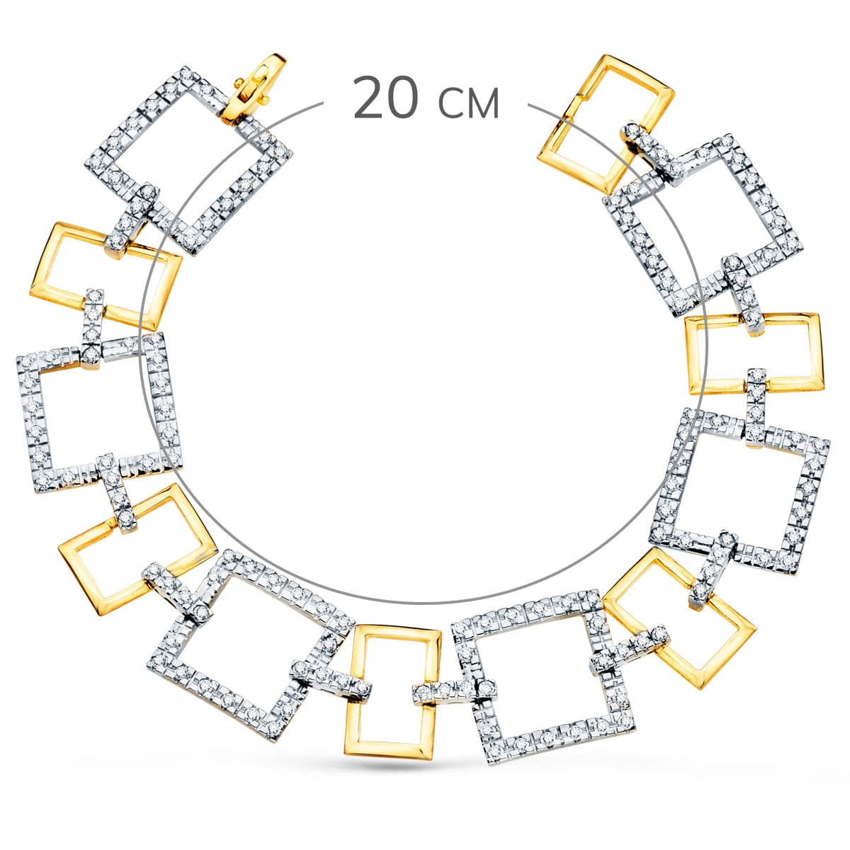 Pulsera Bicolor Eslabones Cuadrados y Motivos con Circonita 20 cm 18K