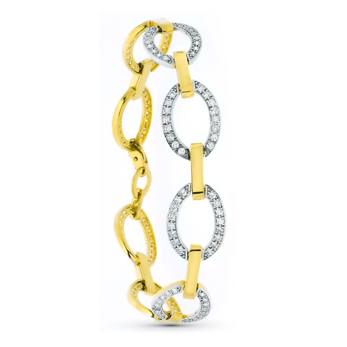 Pulsera Bicolor Eslabones Circulos y Circonitas 18K
