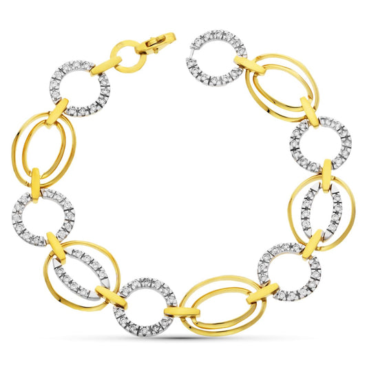 Pulsera Bicolor Eslabones Circonitas 18K