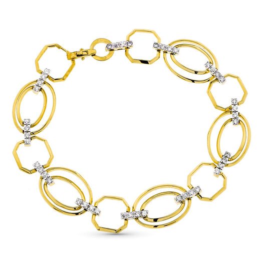 Pulsera Bicolor Eslabones y Circonita Ancho 12 mm Largo 19,5 cm 18K
