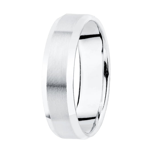 Alianza Matizada y Bordes Brillo. Ancho: 5 mm de oro blanco 18K