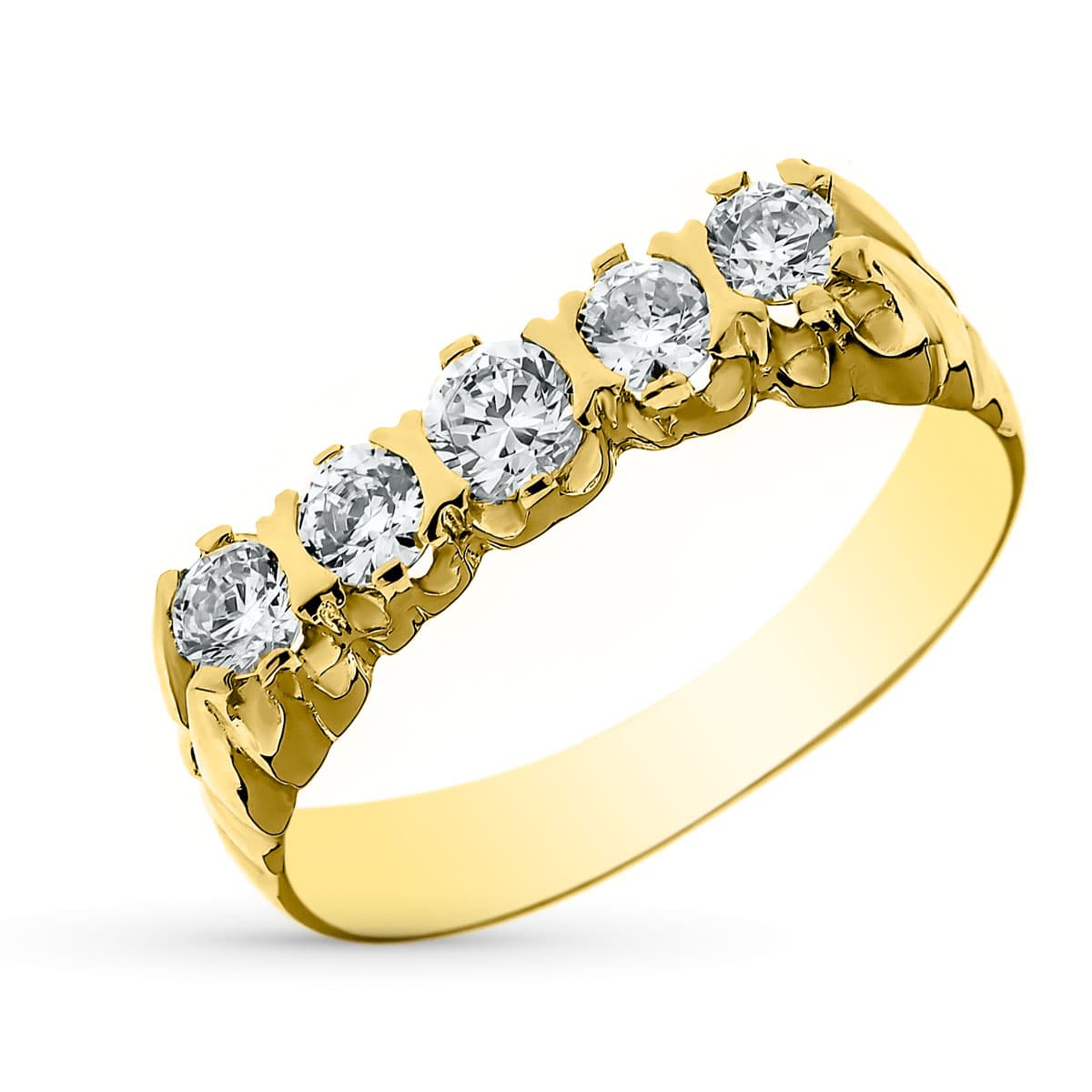 Sortija Quintillo Caballero Circonita 4 mm. Ancho: 4 mm de oro amarillo 18K