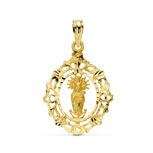 Medalla Virgen de la Almudena Orla 27 x 20 mm de oro amarillo 18K