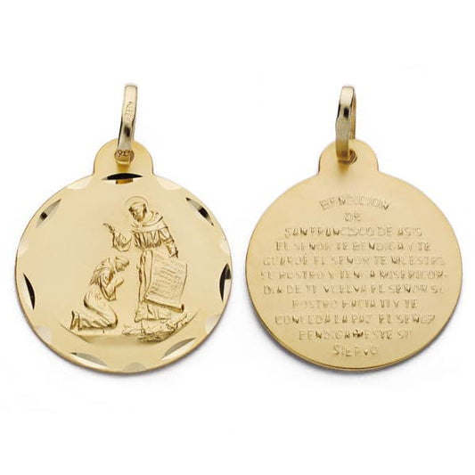 18K MEDALLA ORO AMARILLO BENDICION DE SAN FRANCISCO 20 MM