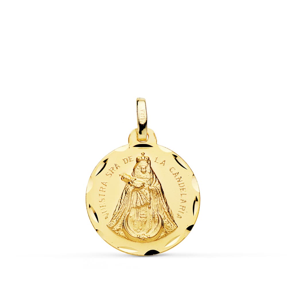 Medalla Nuestra Señora de la Candelaria Tallada 18 mm de oro amarillo 18K