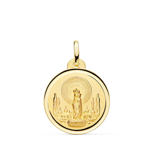 Medalla Virgen del Pilar Bisel 20 mm de oro amarillo 18K
