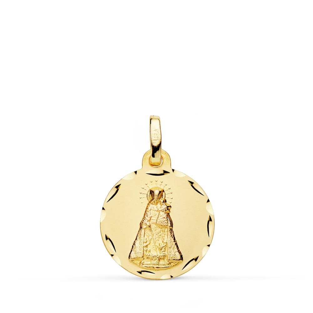 Medalla Virgen de Los Desamparados Tallada 16 mm de oro amarillo 18K