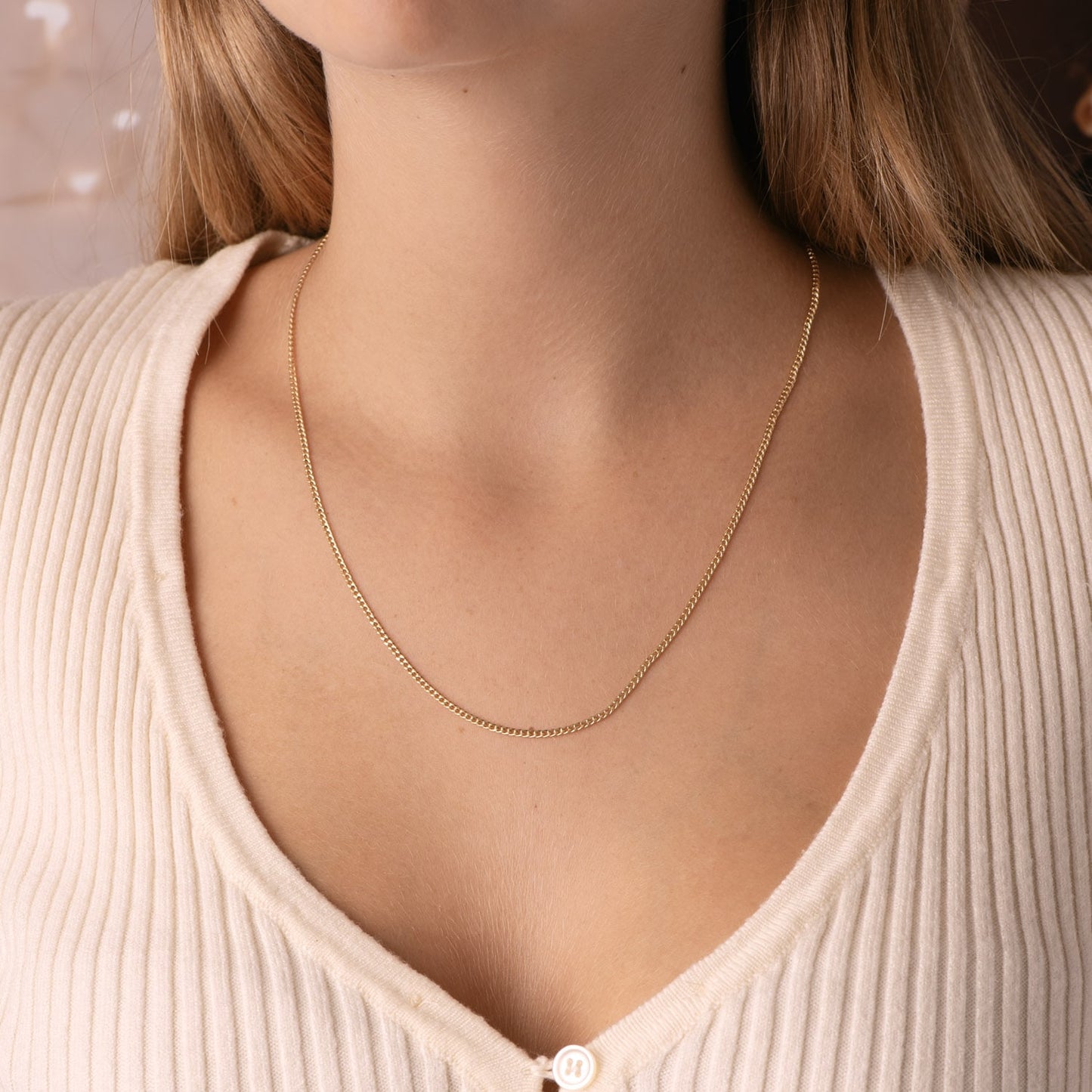 18K CADENA ORO AMARILLO BARBADA HUECA 50CM ANCHO 1.5 MM