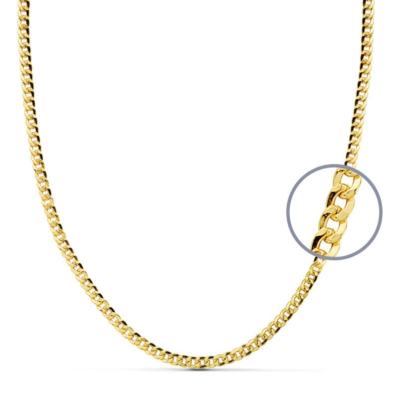 18K CADENA ORO AMARILLO BARBADA 50CM HUECA 3 MM