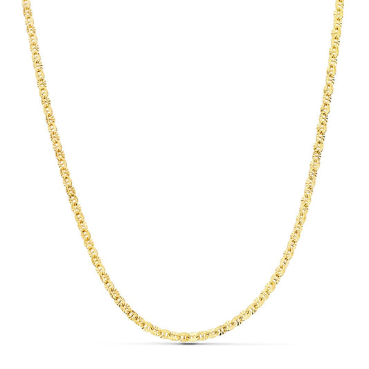 Cadena Forzada Hueca Eslabon Tallado Largo 45 cm Ancho 2 mm de oro amarillo 18K