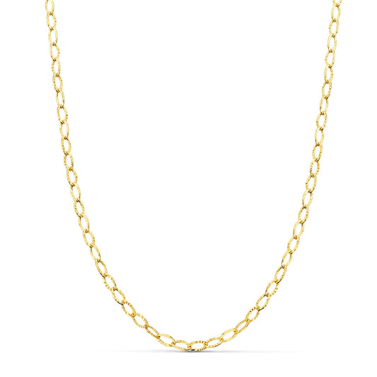 18K CADENA ORO AMARILLO FORZADA TALLADA HUECA LARGO 40CM ANCHO 2.5 MM