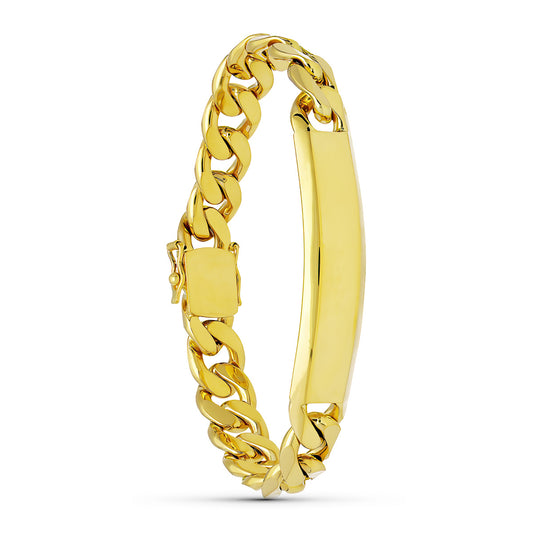 Pulsera Esclava Barbada Maciza Ancho: 10 mm. Largo: 20,5 cm Placa Chapa: 58 x 11 mm de oro amarillo 18K