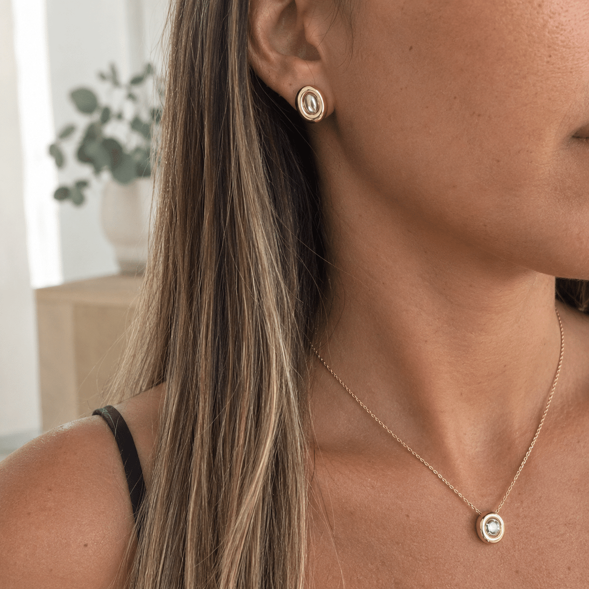 Conjunto bicolor órbita con baño de oro de 14 quilates - imagen adicional - Joyería Zafir