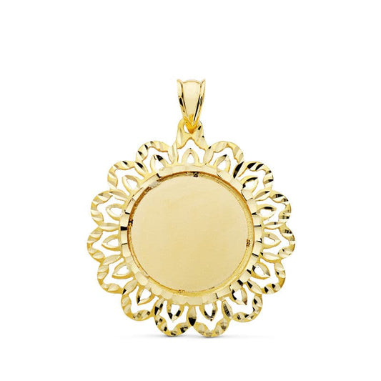 18K PLACA CHAPA ORO AMARILLO CERCO CALADO 30 MM