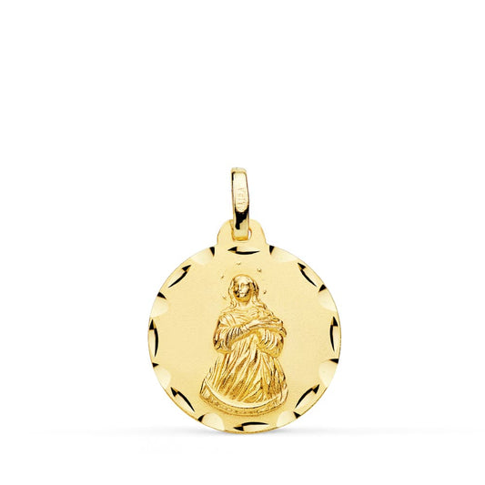 Medalla Virgen Inmaculada Tallada 18 mm de oro amarillo 18K