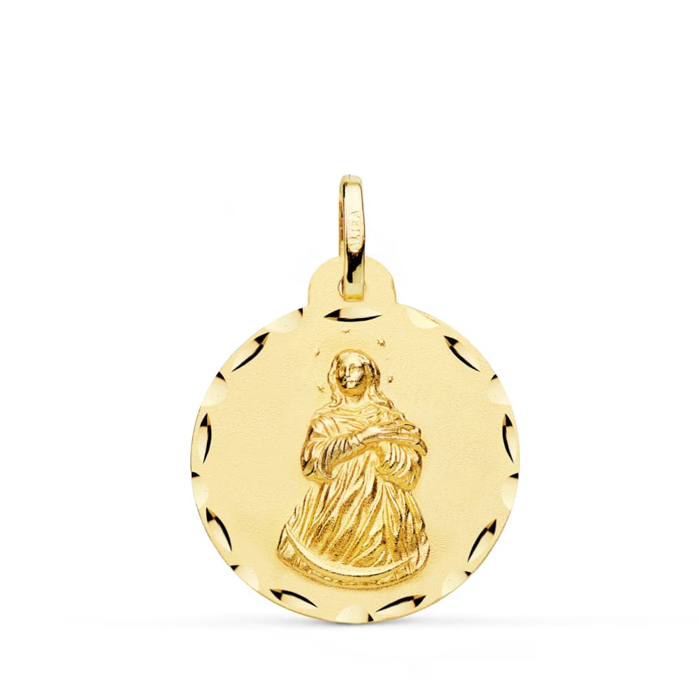 Medalla Virgen Inmaculada Tallada 22 mm de oro amarillo 18K