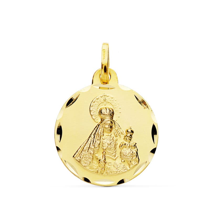 18K MEDALLA ORO AMARILLO VIRGEN DEL ROSARIO TALLADA 18 MM
