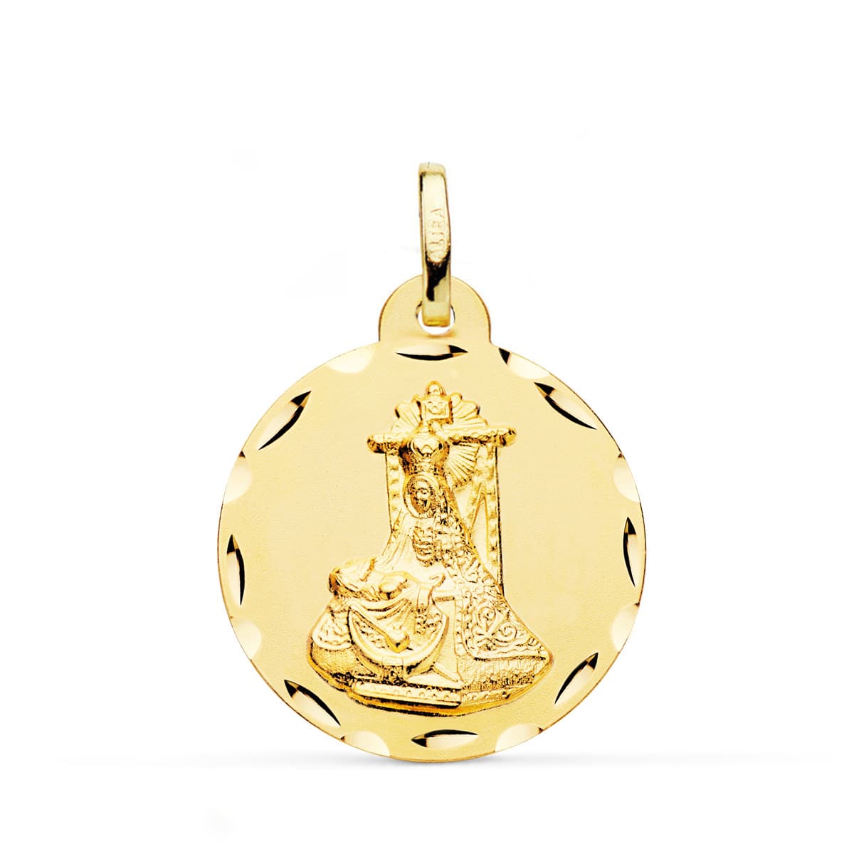 Medalla Virgen de Las Angustias Tallada 24 mm de oro amarillo 9K