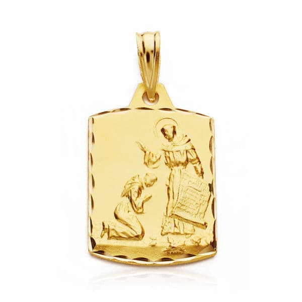 Medalla Bendicion de San Francisco 21 x 13 mm Tallado de oro amarillo 9K