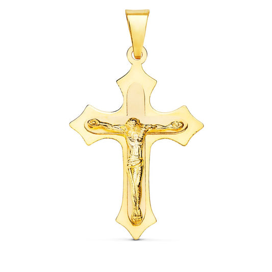 Cruz con Cristo en Brillo 32 x 22 mm de oro amarillo 18K