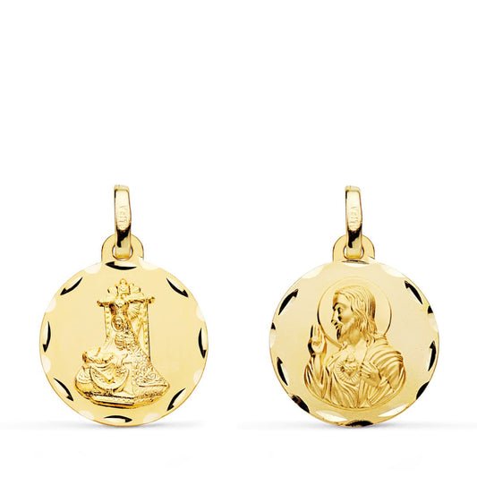 Medalla Escapulario Virgen de Las Angustias y Corazon de Jesus Tallada 16 mm de oro amarillo 18K