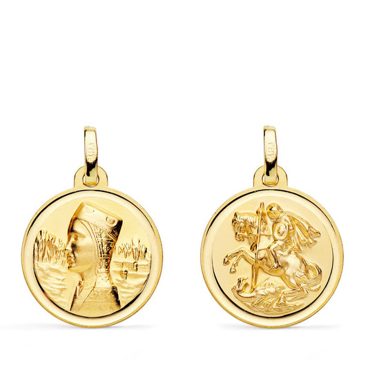 Escapulario Virgen Montserrat y San Jorge Bisel 18 mm de oro amarillo 18K