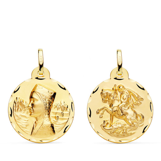 Escapulario Virgen Montserrat y San Jorge Tallada 20 mm de oro amarillo 18K
