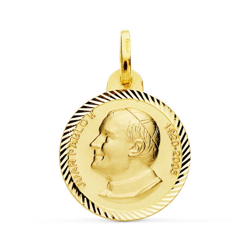 Medalla San Juan Pablo Ii 20 mm Talla Helice de oro amarillo 18K