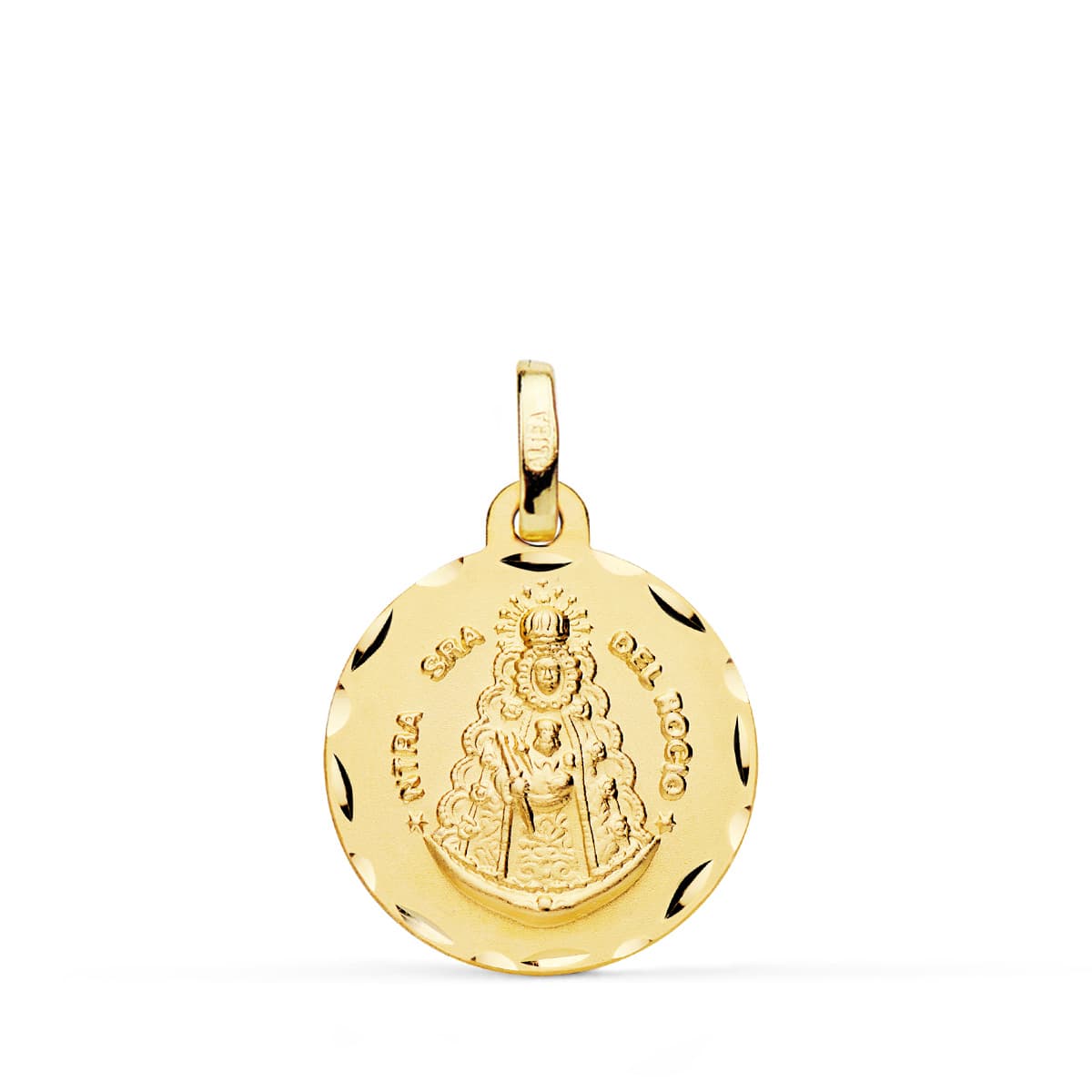 Medalla Virgen del Rocio Tallada 18 mm de oro amarillo 18K