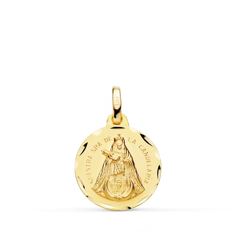 18K MEDALLA ORO AMARILLO NUESTRA SEÑORA DE LA CANDELARIA TALLADA 16 MM