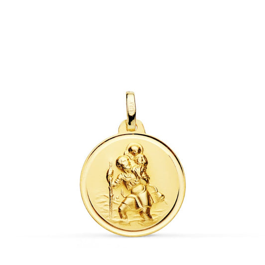 Medalla San Cristobal Bisel 18 mm de oro amarillo 18K