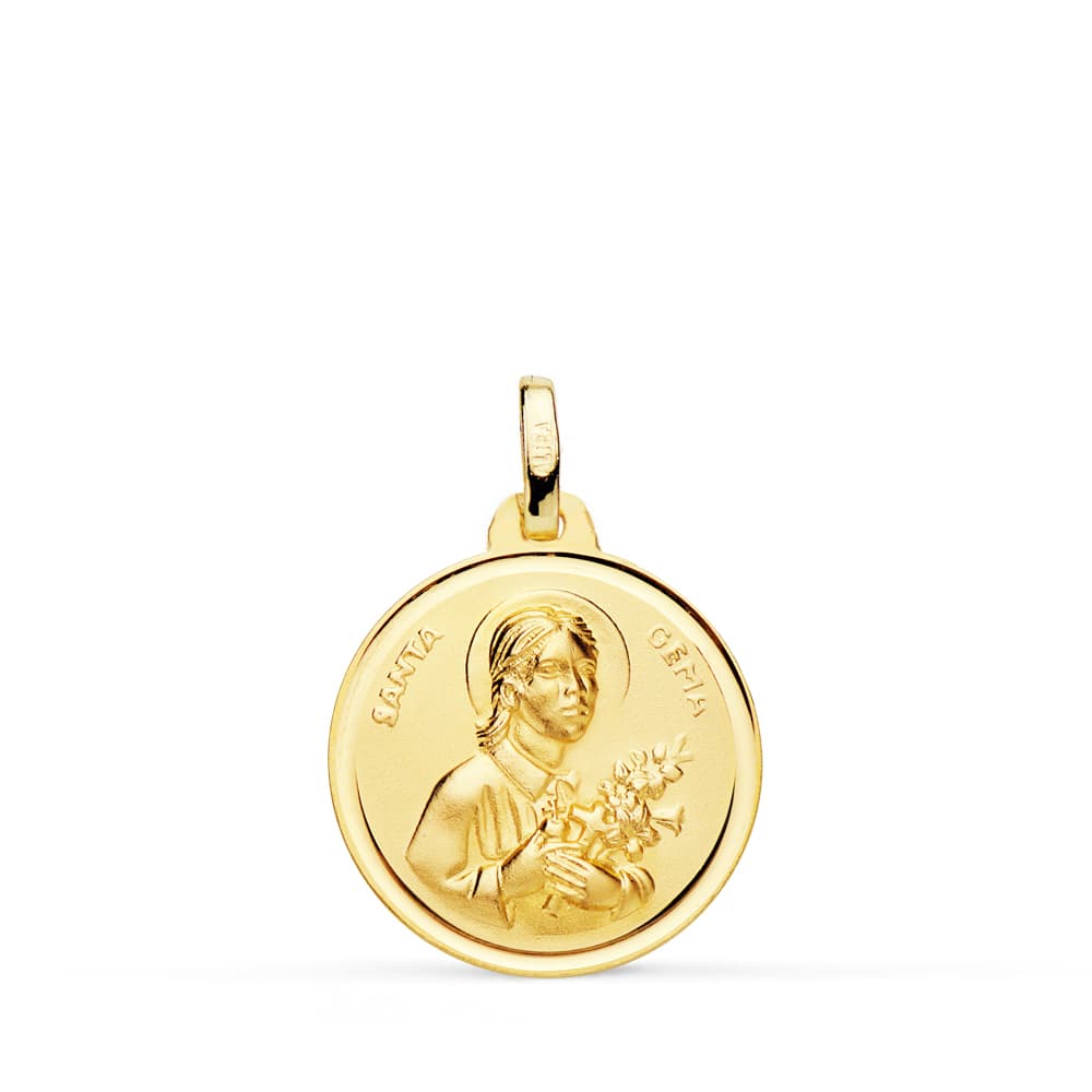 Medalla Santa Gema Bisel 18 mm de oro amarillo 18K