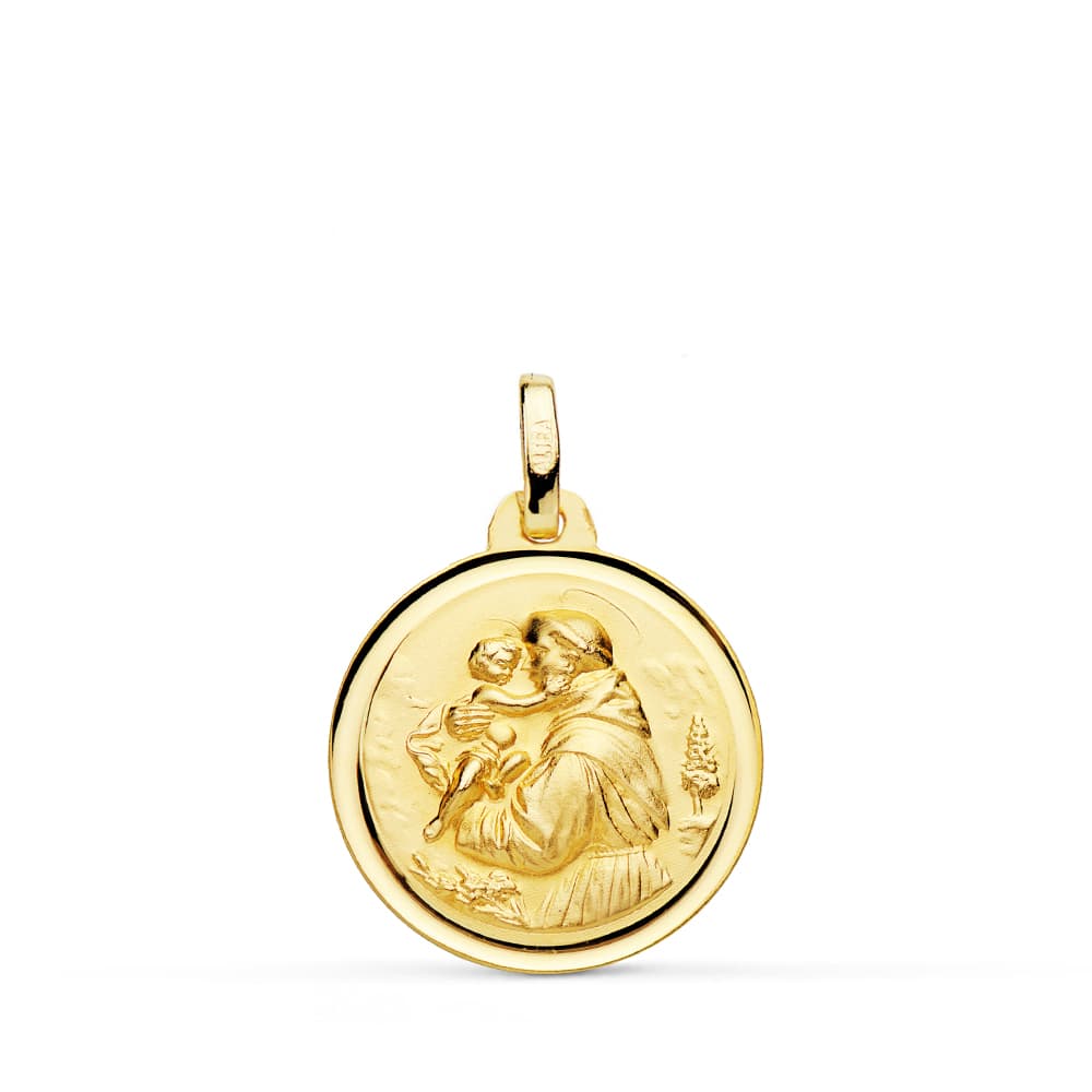 Medalla San Antonio Bisel 18 mm de oro amarillo 18K