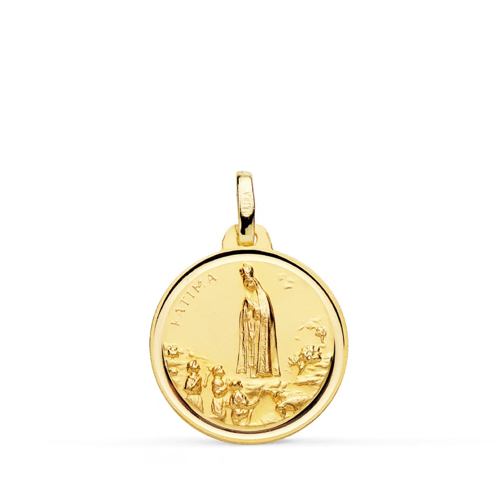 Medalla Virgen de Fatima Bisel 18 mm de oro amarillo 18K