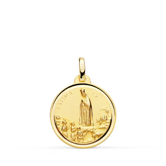 Medalla Virgen de Fatima Bisel 18 mm de oro amarillo 18K
