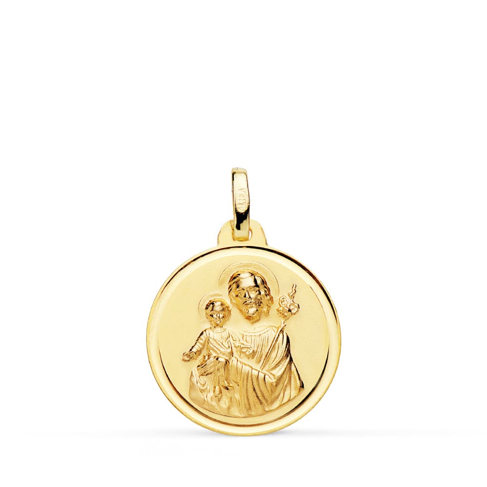 Medalla San Jose Bisel 18 mm de oro amarillo 18K