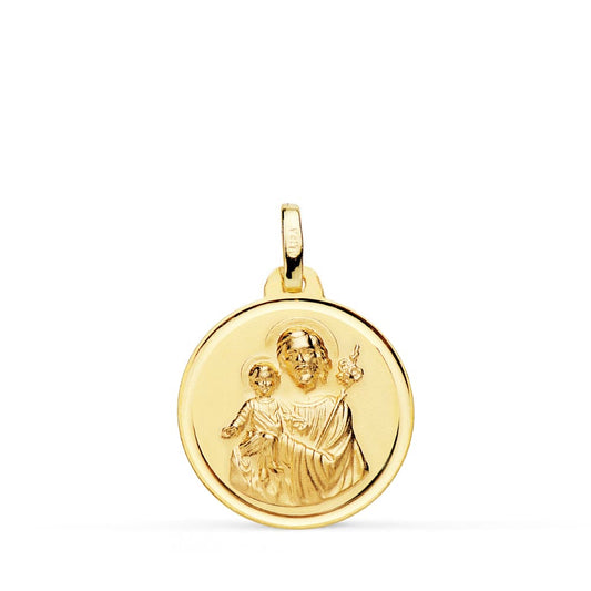 Medalla San Jose Bisel 18 mm de oro amarillo 18K