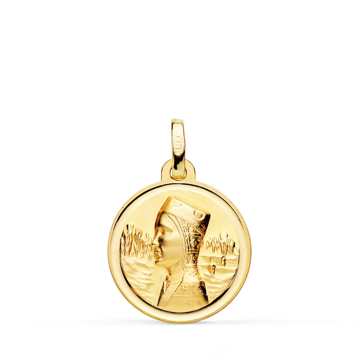 Medalla Virgen de Montserrat Bisel 18 mm de oro amarillo 18K