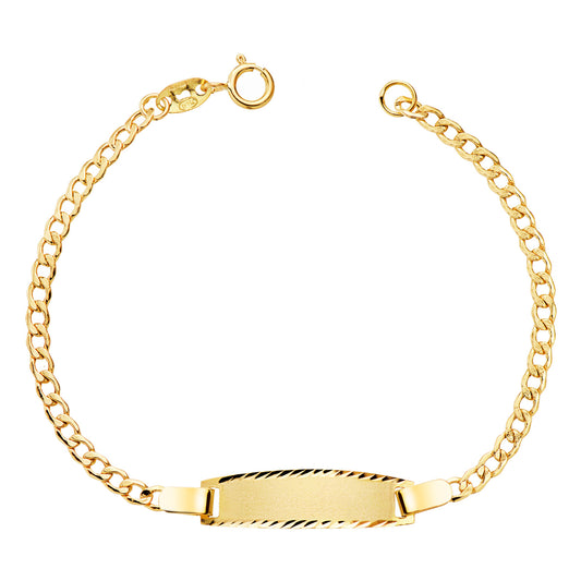 Esclava Barbada Hueca. Ancho: 2,5 mm. Placa Chapa: 22 x 6 mm. Largo 14-5 cm de oro amarillo 18K