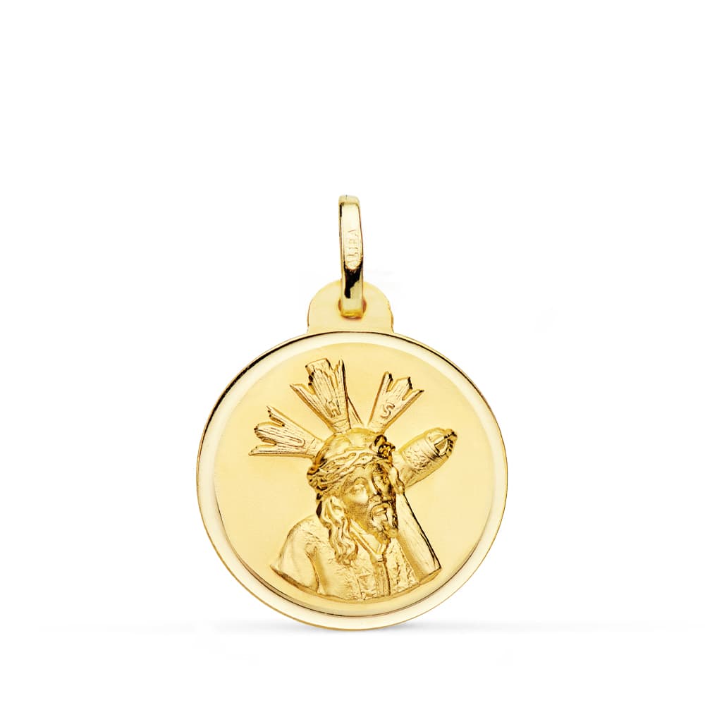 Medalla Cristo del Gran Poder Bisel 20 mm de oro amarillo 18K