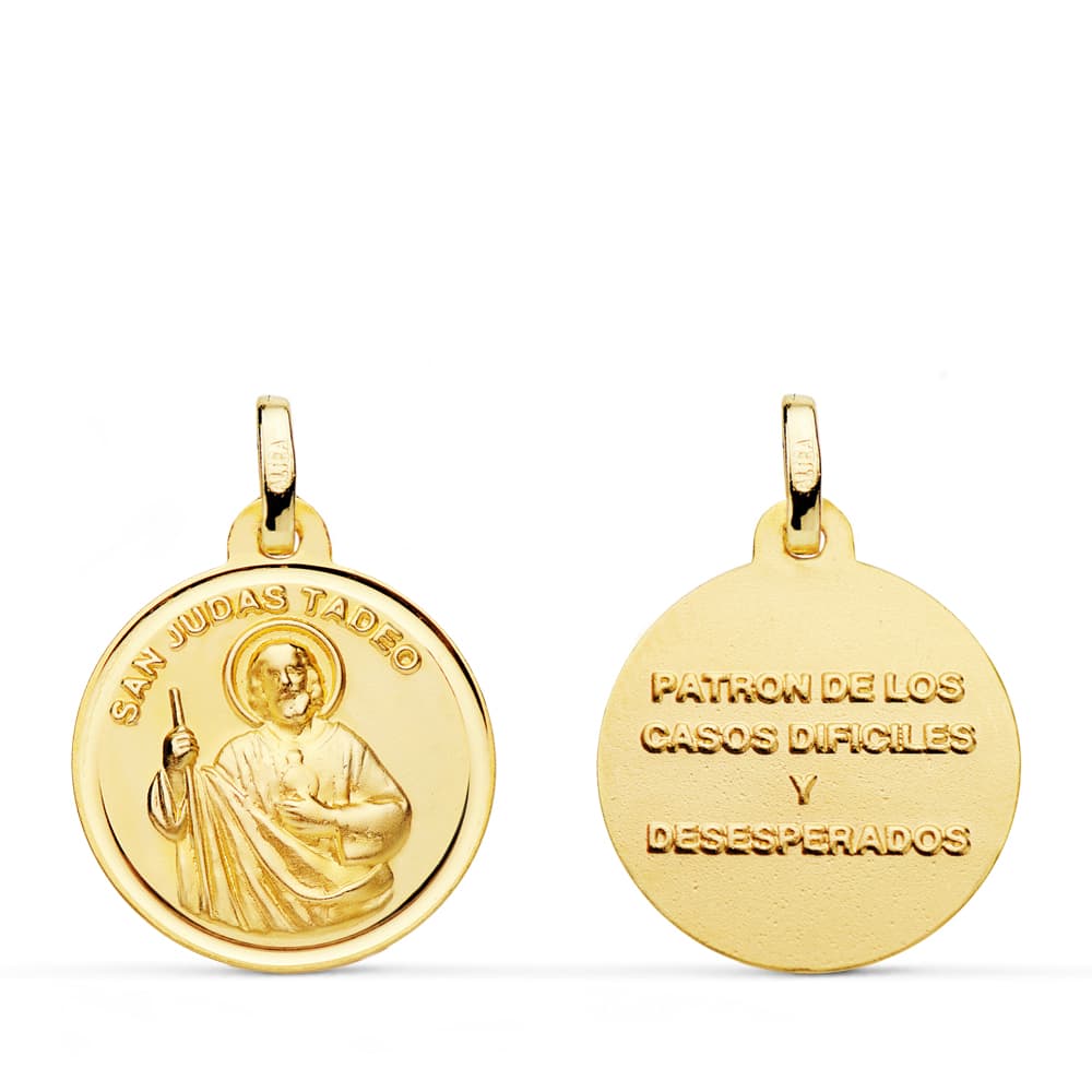 Medalla San Judas Tadeo Bisel 18 mm de oro amarillo 18K