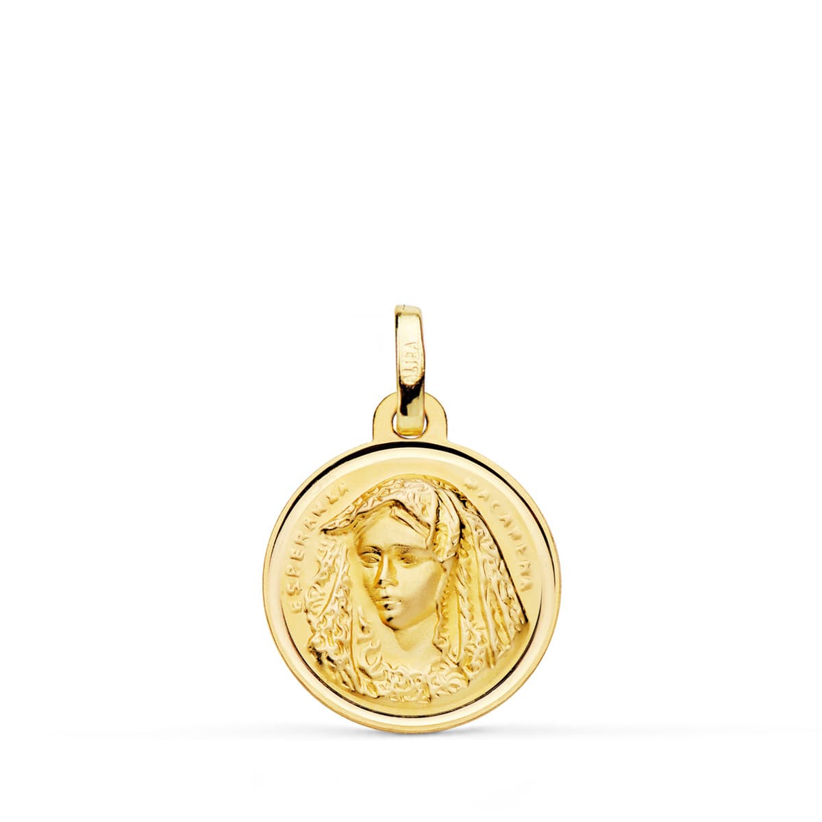 Medalla Virgen Macarena Bisel 16 mm de oro amarillo 18K