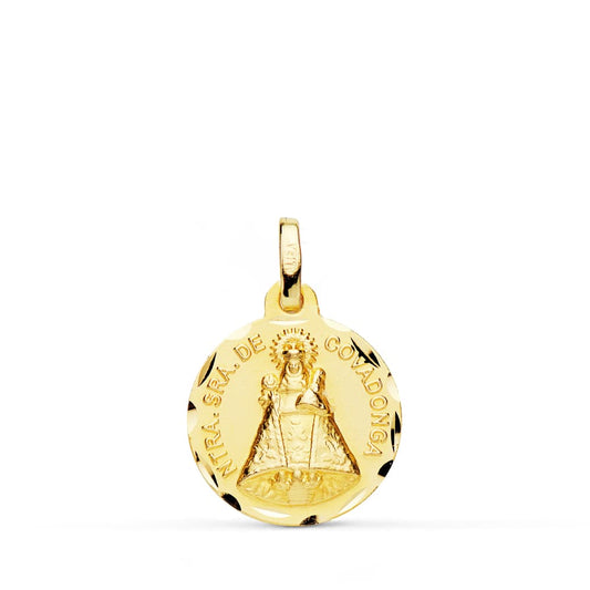 18K MEDALLA ORO AMARILLO DE LA VIRGEN DE COVADONGA TALLADA 16 MM