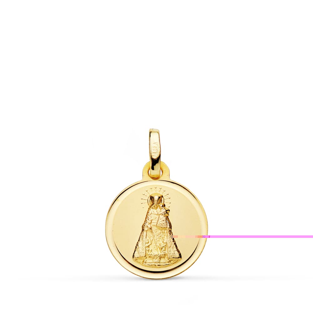 Medalla Virgen de Los Desamparados 14 mm Bisel de oro amarillo 18K