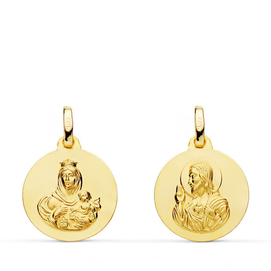Escapulario Liso Virgen del Carmen Corazon de Jesus 16 mm de oro amarillo 18K