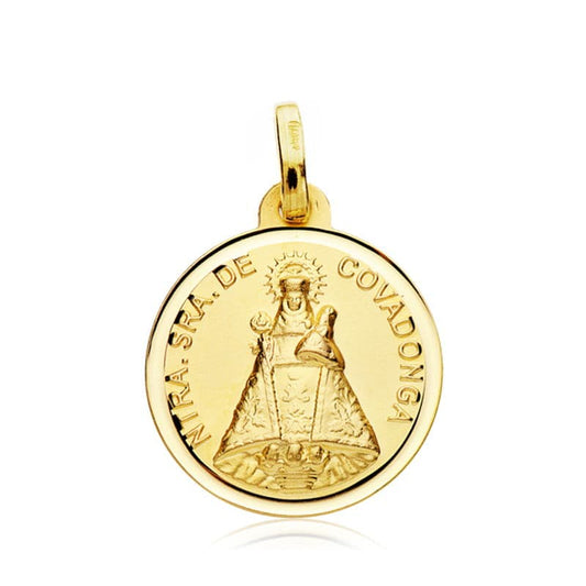 Medalla Virgen de Covadonga Bisel 18 mm de oro amarillo 18K
