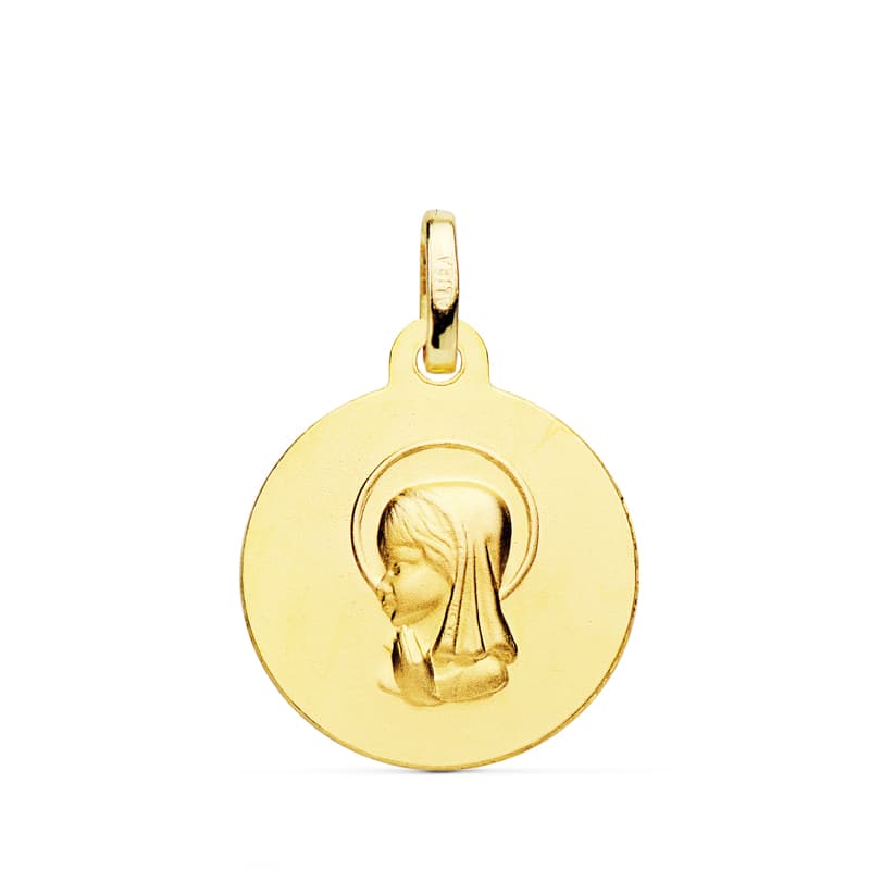 Medalla Virgen Niña 16 mm Tallada de oro amarillo 18K