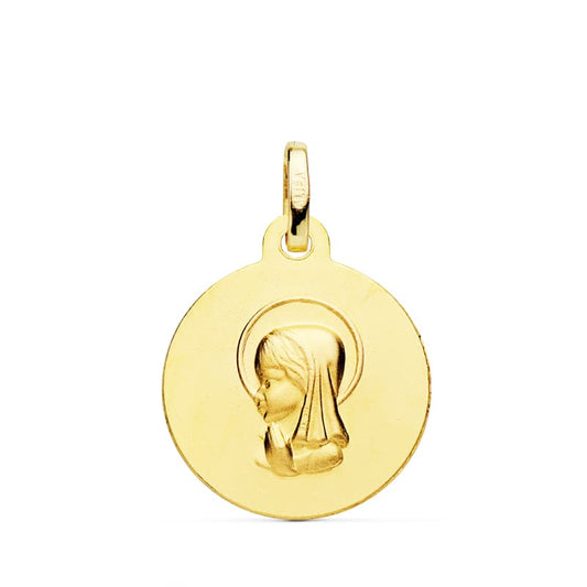 Medalla Virgen Niña 16 mm Tallada de oro amarillo 18K