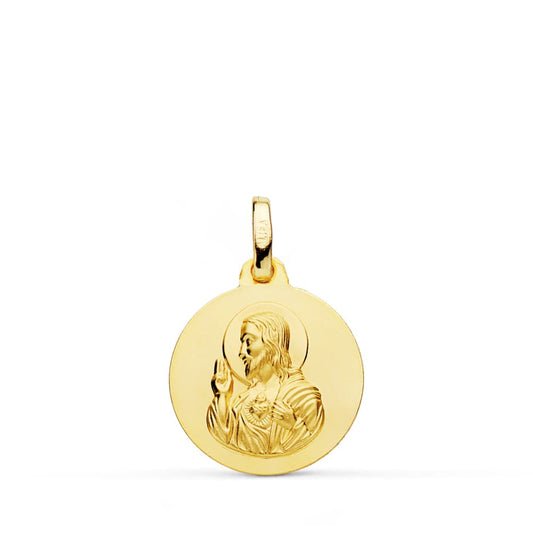 Medalla Cristo Sagrado Corazon de Jesus Liso 16 mm de oro amarillo 18K