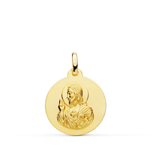 Medalla Cristo Sagrado Corazon de Jesus Liso 18 mm de oro amarillo 18K